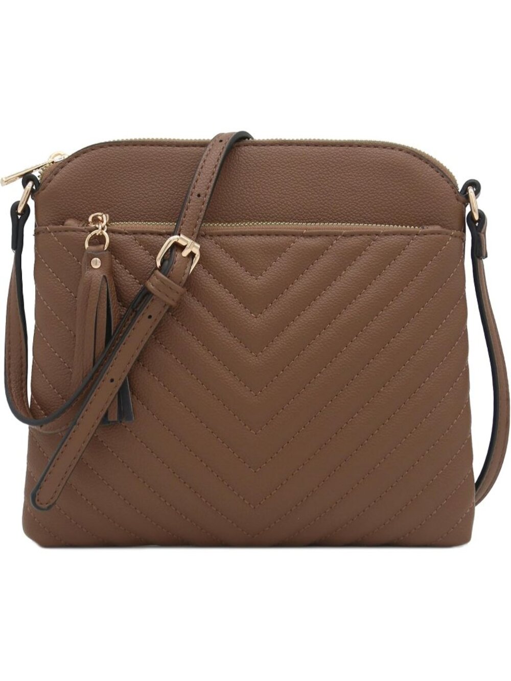 Women's Stone Chevron Quilted Medium Tassel Accent Shoulder Crossbody Bag
